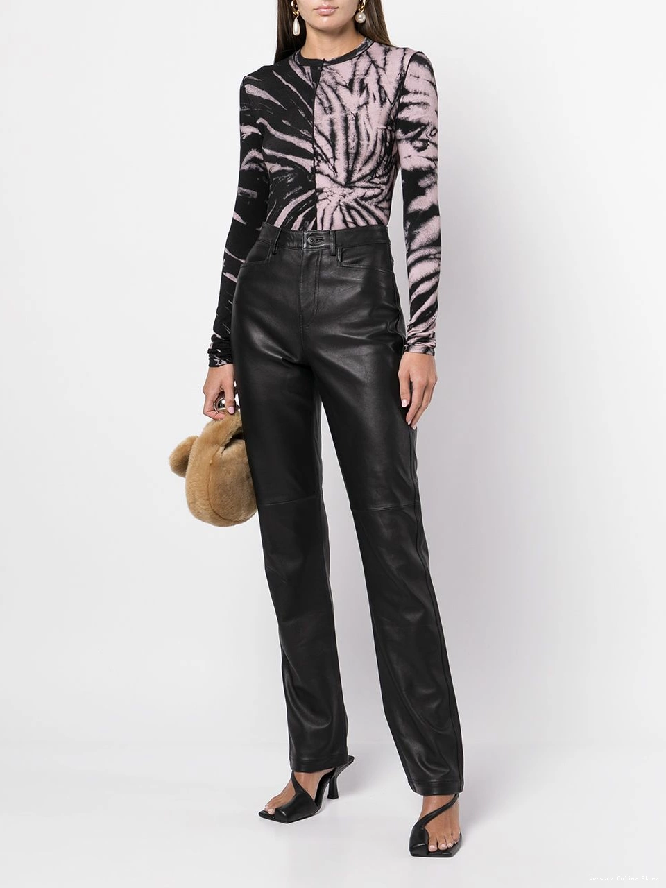 Cheap straight-leg Women leather Versace trousers 0630